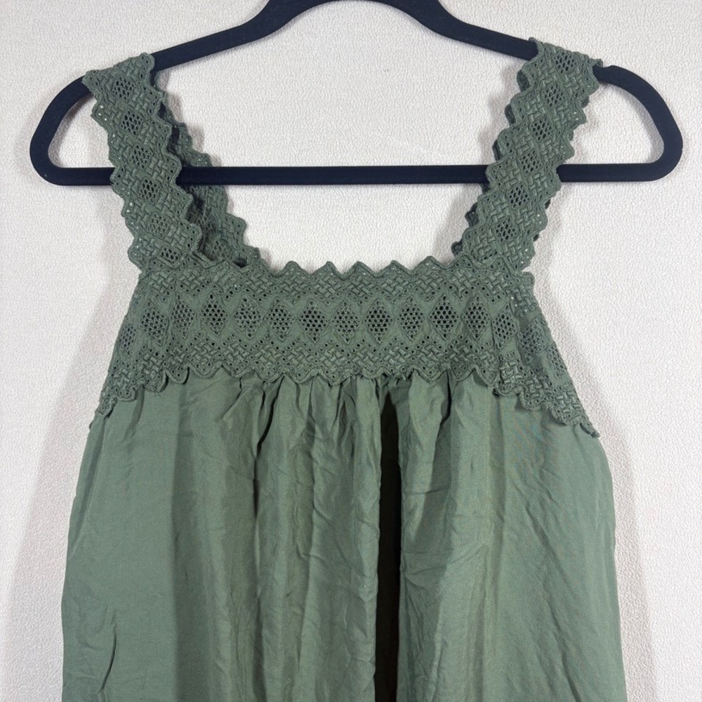 Old Navy Crochet Lace Trim Sleeveless Boho Midi Dress Med Green Square Neck